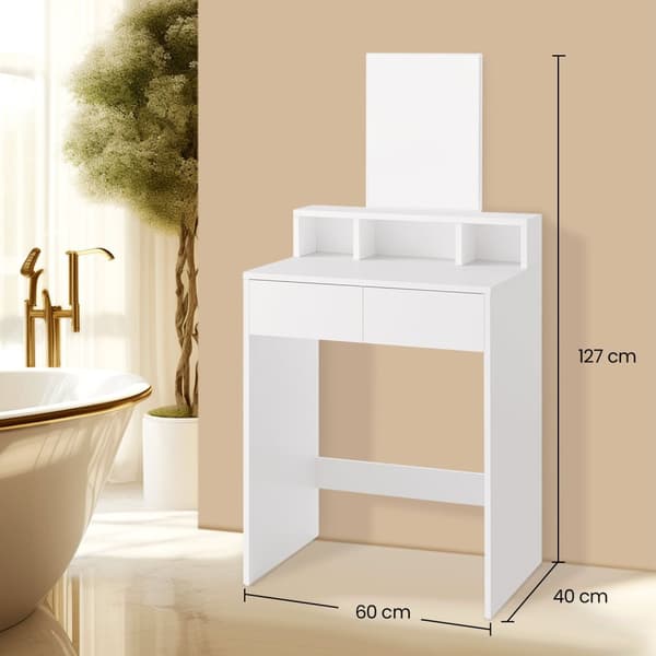 Toiletbord med stort spejl, sminkebord, 2 skuffer