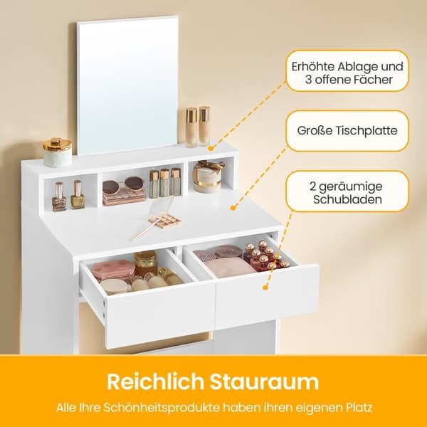 Toiletbord med stort spejl, sminkebord, 2 skuffer