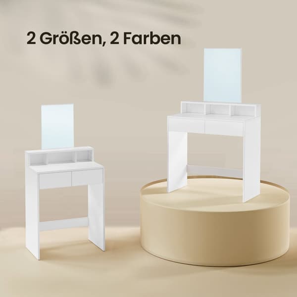 Toiletbord med stort spejl, sminkebord, 2 skuffer