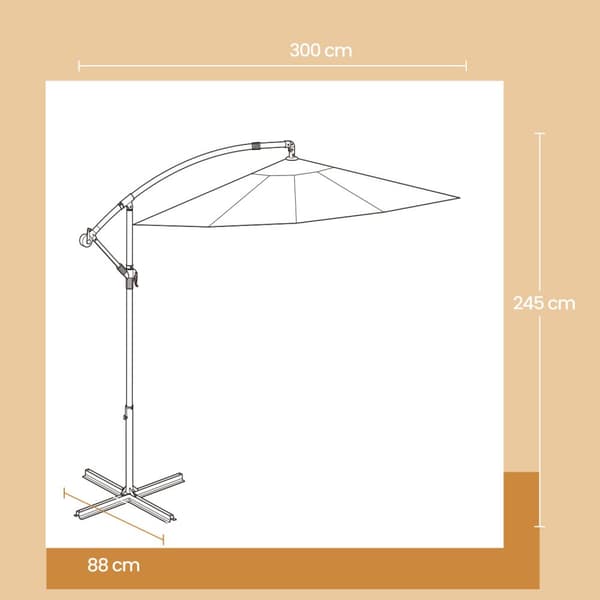 Varjostin, aurinkovarjo, 300 cm d, jalustan kanssa