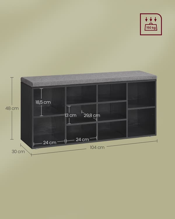 Skohylla med sittplats 30 x 104 x 48 cm ebenholts svart