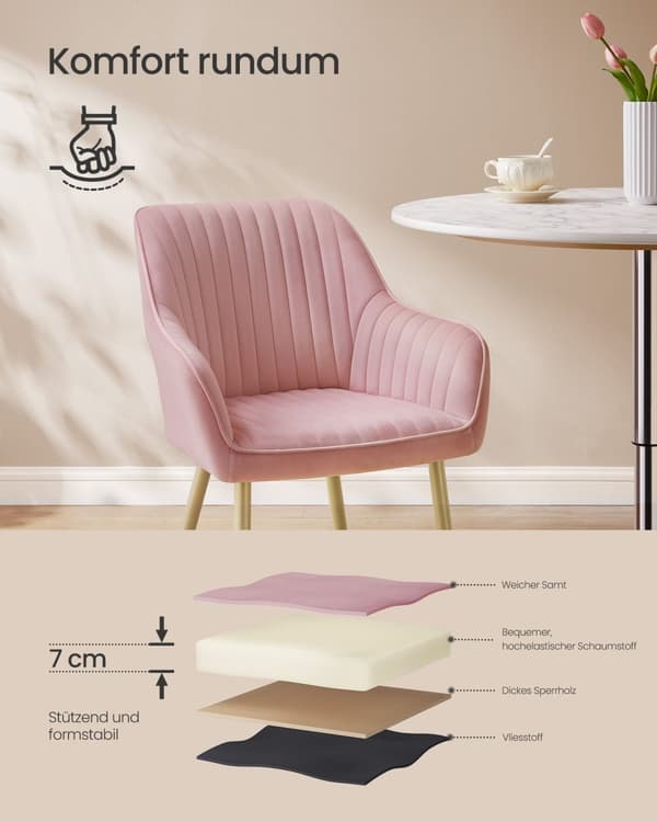 Matstol med armstöd pastellrosa-pale gold