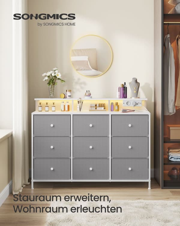 Byrå med 9 lådor och LED-belysning dove grey