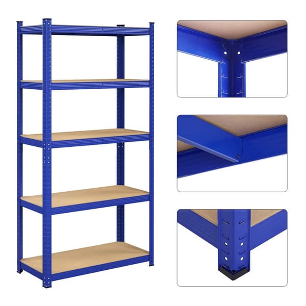 5-tasoiset hyllystöt, 2 teräksen hyllystöt varastointiin, työkaluton kokoonpano, autotalliin, vajaan, kantavuus 875 kg, 40 x 90 x 180 cm, sininen