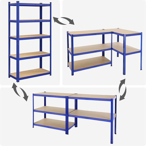 5-tasoiset hyllystöt, 2 teräksen hyllystöt varastointiin, työkaluton kokoonpano, autotalliin, vajaan, kantavuus 875 kg, 40 x 90 x 180 cm, sininen