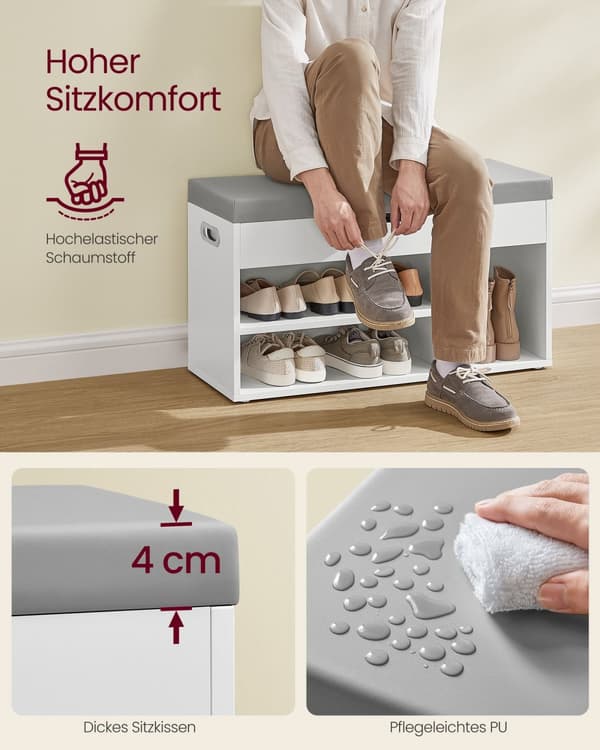 Skobänk med 3 öppna fack molnvit