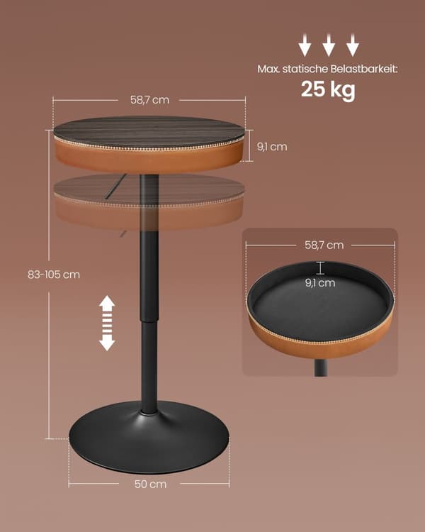 EKHO Collection - Höj- och sänkbart barbord askbrunt-karamellbrunt