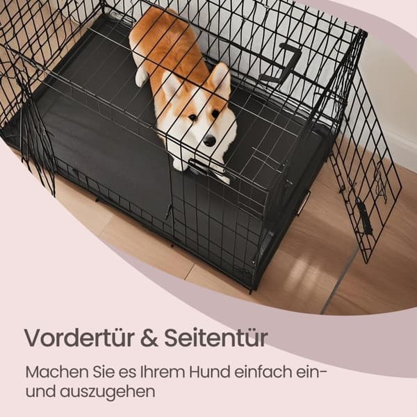 Hopfällbar hundbur, hundbox, med 2 dörrar