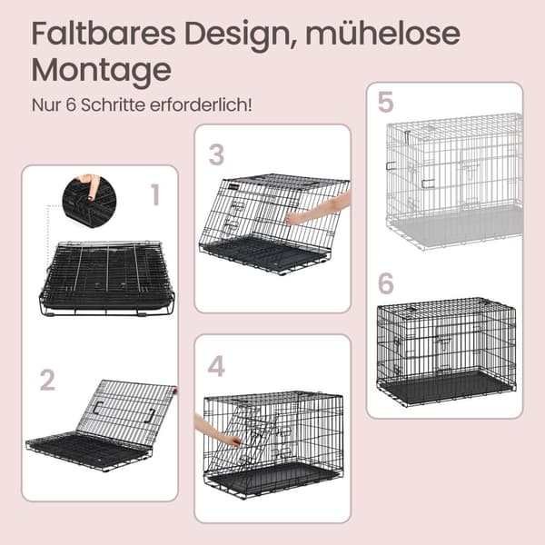 Hopfällbar hundbur, hundbox, med 2 dörrar