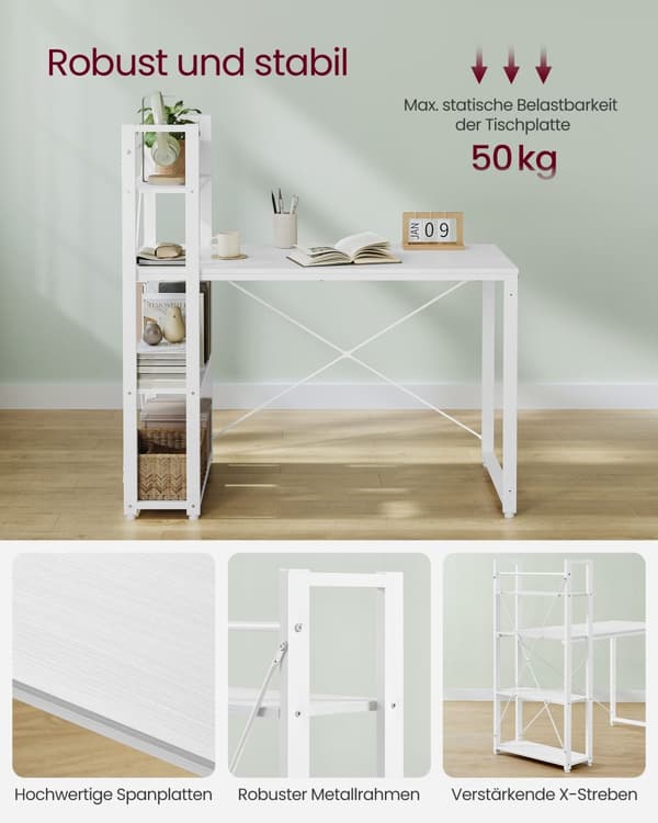 Skrivbord med hyllor 120 cm brett lönn vit