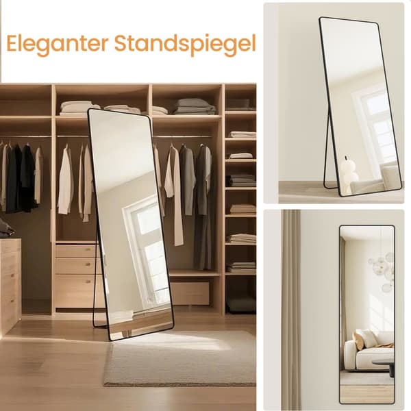 Helfigursspegel, rektangulär spegel, stående eller väggmonterad