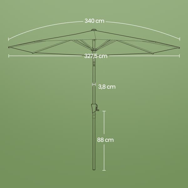 Aurinkovarjo 340 cm, UPF 50+, aurinkovarjo, rantavarjo
