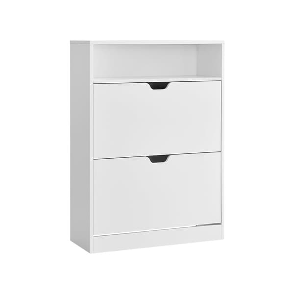 LBC048W01 Skoställ med 2 droppar, öppet fack, justerbar avdelare, hall, passar 11-16 par skor, 24 x 80 x 102 cm, Cloud White