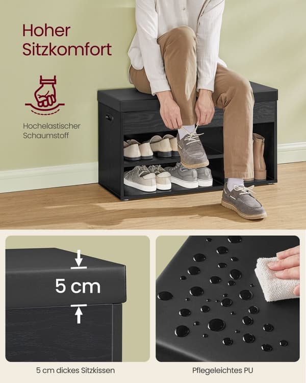 Skobänk med 3 öppna fack ebony svart