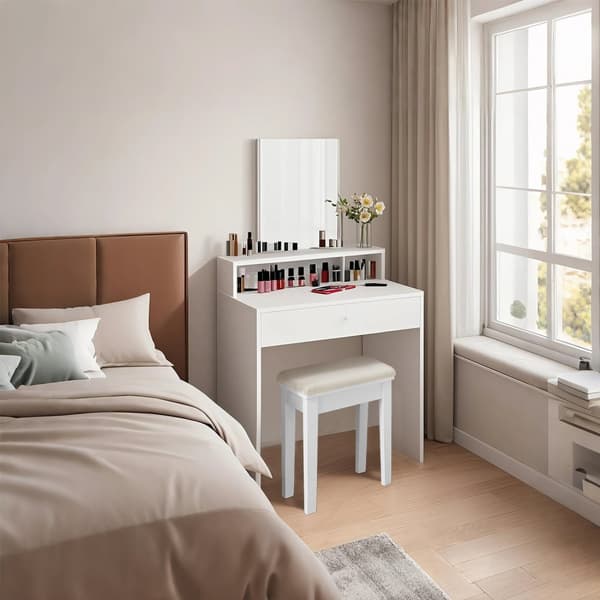 Sminkbord med stor spegel, sminkbord, 2 lådor