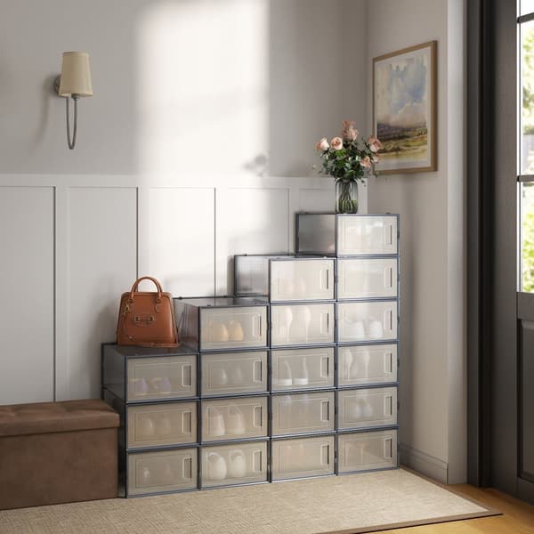 Skokartonger, set om 18 st, skoorganisator i plast