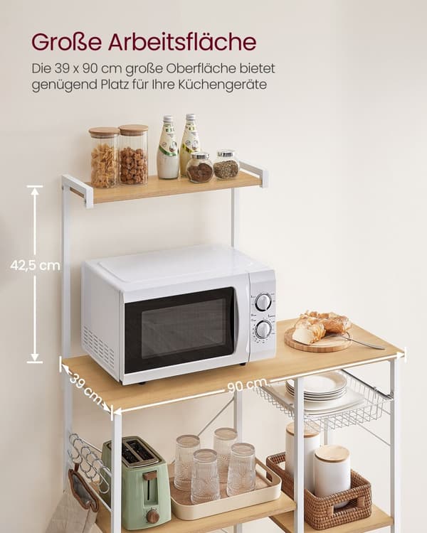 Køkkenhylde med metalkurv eg-beige-klassisk hvid