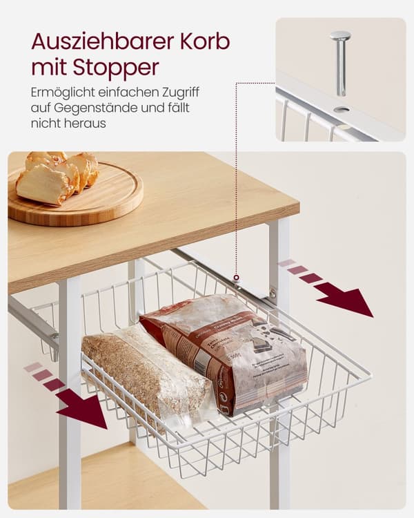 Køkkenhylde med metalkurv eg-beige-klassisk hvid
