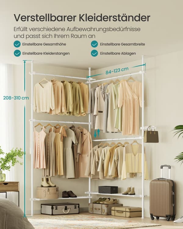 Tøjstativ 33,5 x (162-238) x (208-310) cm mat hvid