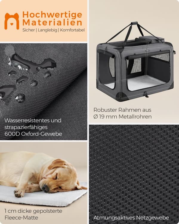 Hundekasse foldbar metalramme med håndtag grå