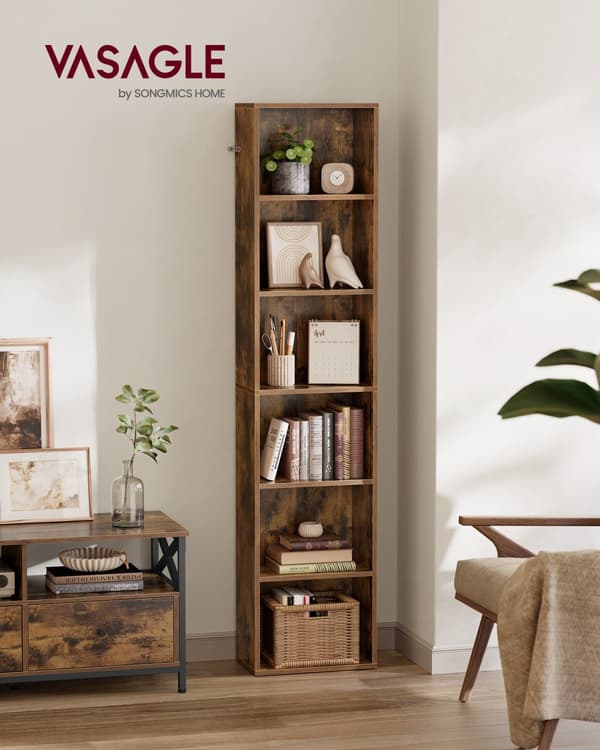 Kirjahylly, jossa 6 tasoa 24 x 40 x 178,5 cm vintage ruskea