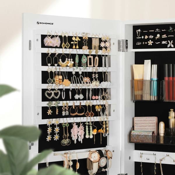 Korut kaappi Armoire, vapaasti seisova lukittava lukittava säilytysjärjestäjäyksikkö, jossa on 2 muovista kosmetiikkavarastoa, täyspitkä kehyksetön p
