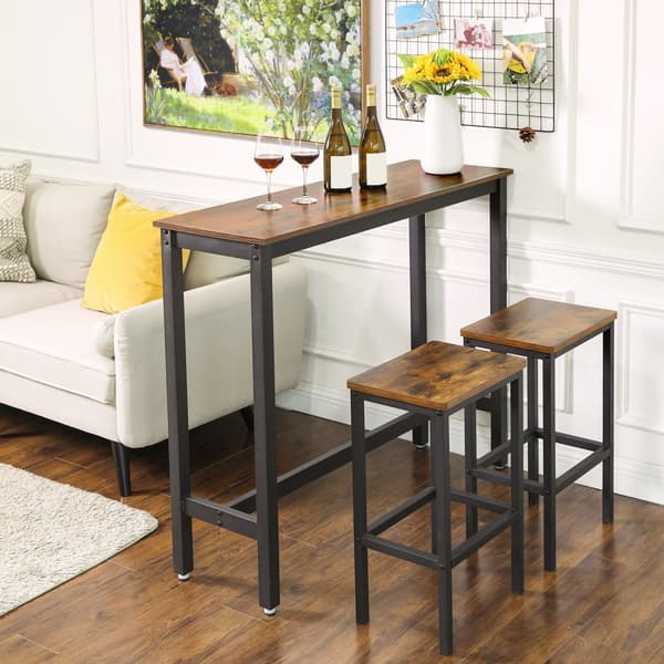 Barbord, smalt rektangulärt barbord, köksbord, pubbord, robust metallram, 120 x 40 x 100 cm, enkel montering, industriell design, rustikt brunt och s