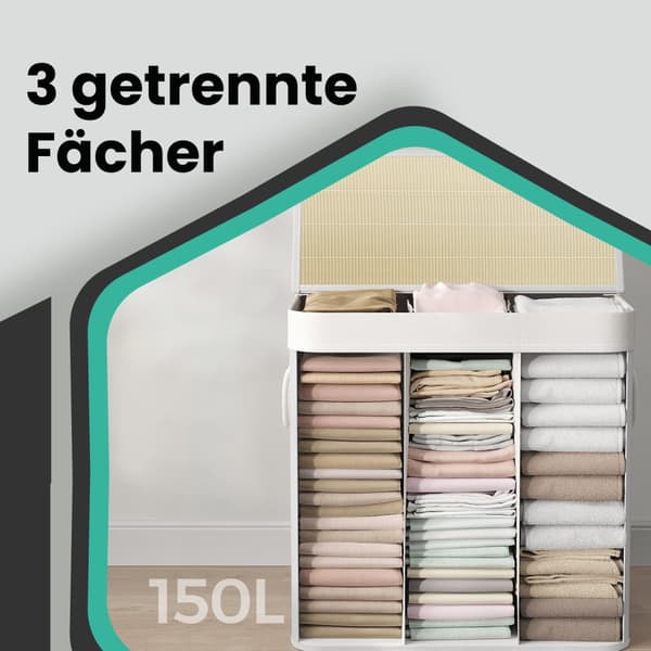 Pyykkikori, pyykkikori 150 L, 3 lokeroa