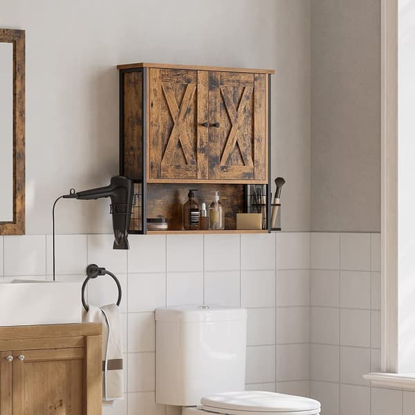 Kylpyhuonekaappi, kylpyhuonekaappi, seinäkaappi, säilytyskaappi, 2 ovea, säädettävät hyllyt, hiustenkuivaaja pidikkeellä, teollinen muotoilu, vintage