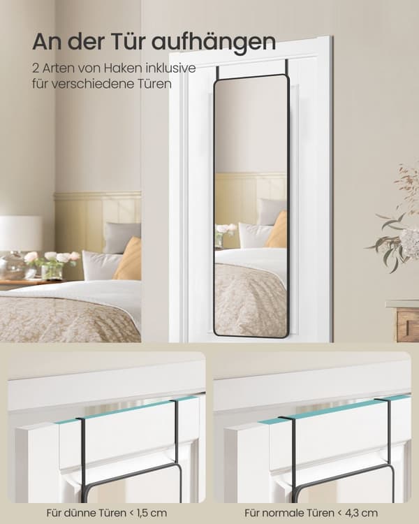 Spejl i fuld længde 120x40cm Rektangelspejl Vægdørmonteret aluminiumslegeringsramme Hærdet glas Soveværelse Stue Garderobe Blæk Sort LFM032B01