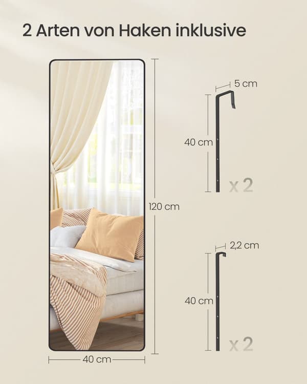 Spejl i fuld længde 120x40cm Rektangelspejl Vægdørmonteret aluminiumslegeringsramme Hærdet glas Soveværelse Stue Garderobe Blæk Sort LFM032B01