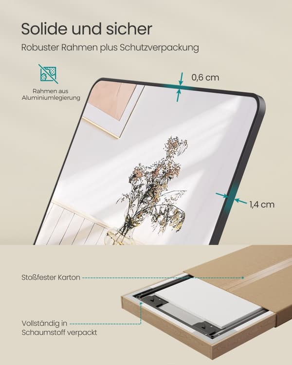 Spejl i fuld længde 120x40cm Rektangelspejl Vægdørmonteret aluminiumslegeringsramme Hærdet glas Soveværelse Stue Garderobe Blæk Sort LFM032B01