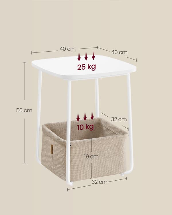 Firkantet sidebord med stofkurv