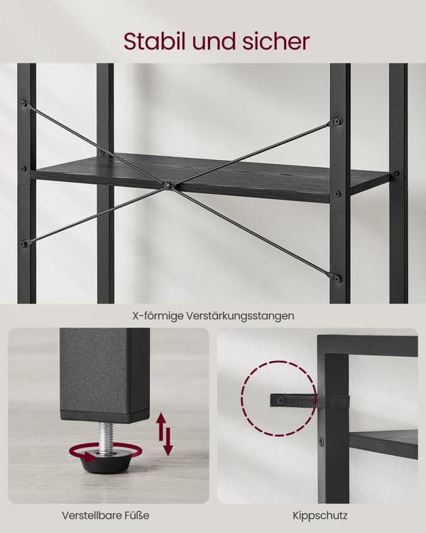 Hylla med 5 nivåer och stålram