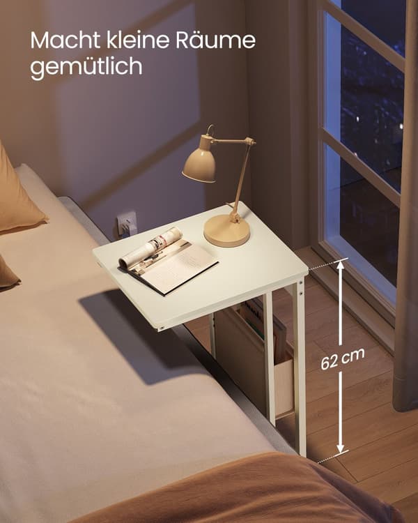 C-formet sidebord med 2 AC-stik, cremehvid