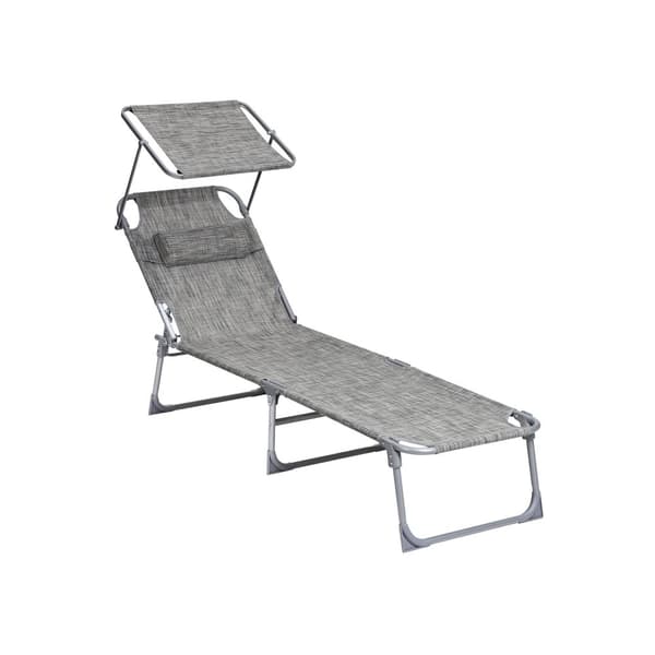 Solstol, solbädd, liggsol, med nackstöd, justerbart ryggstöd, parasoll, lätt, hopfällbar, 53 x 193 x 29,5 cm, lastkapacitet 150 kg, för trädgård, Gre