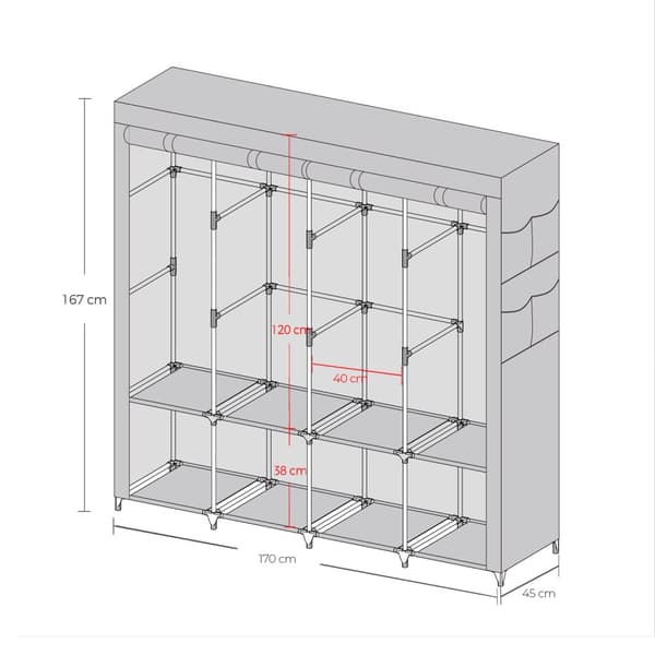 Stofgarderobe, garderobeskab, 45 x 170 x 167 cm