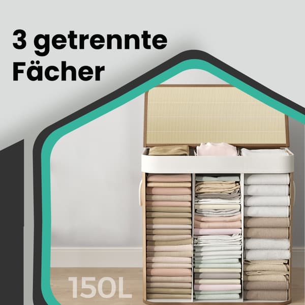 Pyykkikori, pyykkikori 150 L, 3 lokeroa