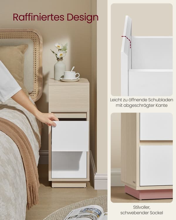 Smalt sengeskab med 2 skuffer naturbeige-skyhvid