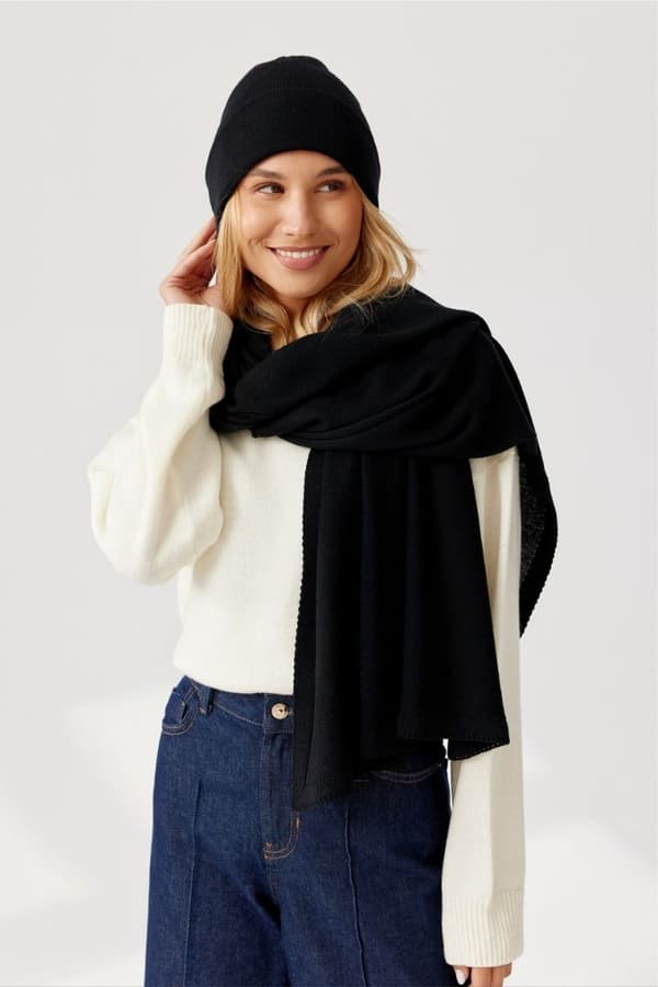 Merinovillahuivi PENELOPE - DEEP BLACK