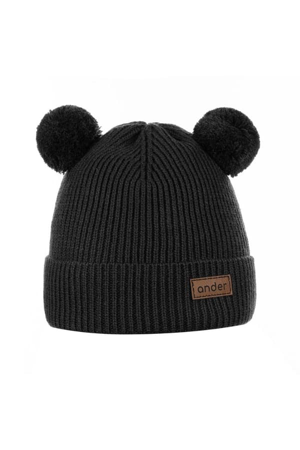 Børnehue med pomponer TEDDY BOY BLACK