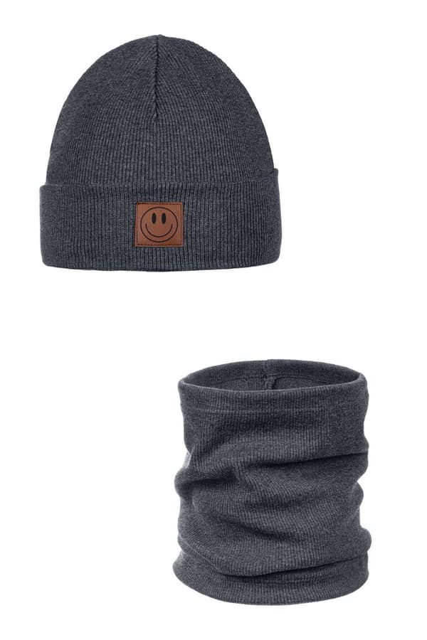 Vårset mössa och halsduk SMILE - bomull - GRAPHITE 48-52