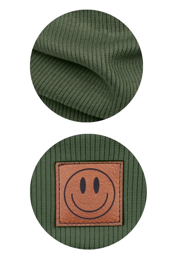 Forårssæt hue og tørklæde SMILE - bomuld - KHAKI 40-46