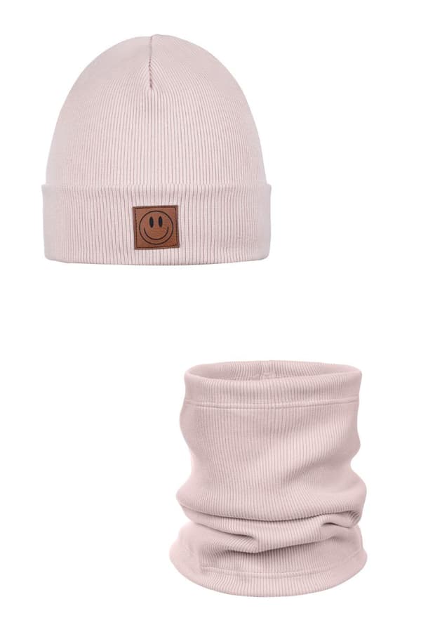 Forårssæt hue og tørklæde SMILE - bomuld - POWDER PINK 52 - 56