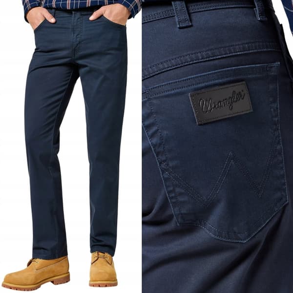 Wrangler TEXAS Mörkblå MARINBLÅ RAKA TYGBYXOR W36 L32