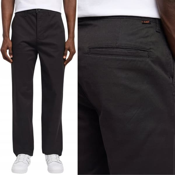 Lee RELAXED CHINO mustat Chetopa Twill -housut, väljät mustat chinohousut, koko 32, koko 34