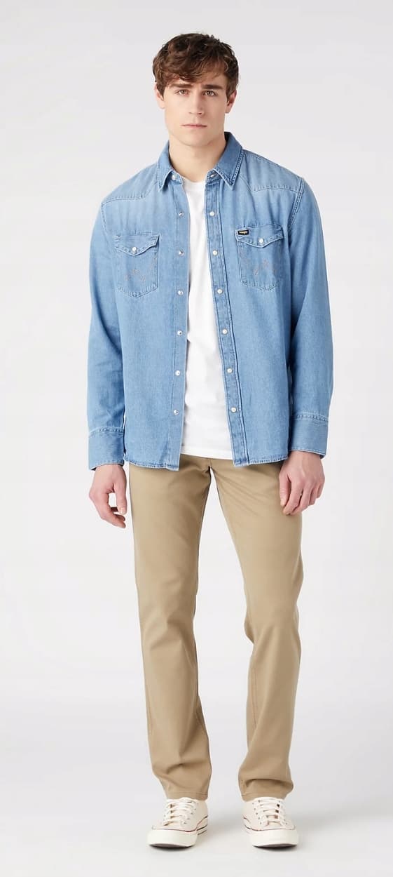 Wrangler GREENSBORO Blygrå BEIGE MATERIAL RAKA BYXOR W33 L32