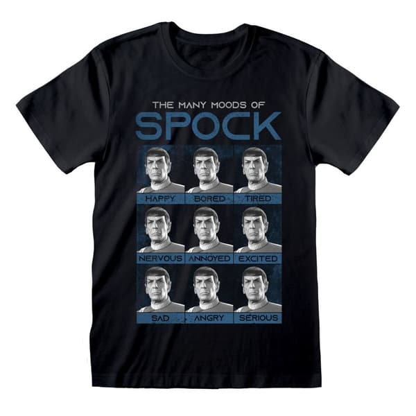 T-shirt med kortärm Unisex Star Trek Many Mood Of Spock Svart - XL
