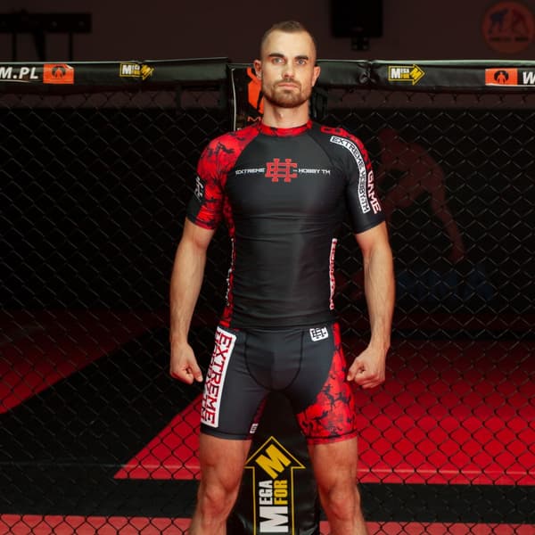 Extreme Hobby -rashguard-paita, lyhythihainen, punainen, soturikokoinen