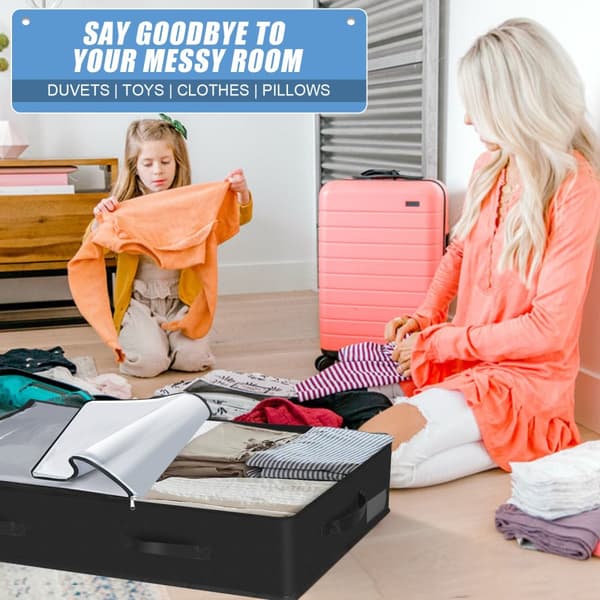 【King Do Way】 2 stk sammenklappelig opbevaringsboks under sengen Tøjholder Organizer Taske Zip Container，42x20x8 tommer